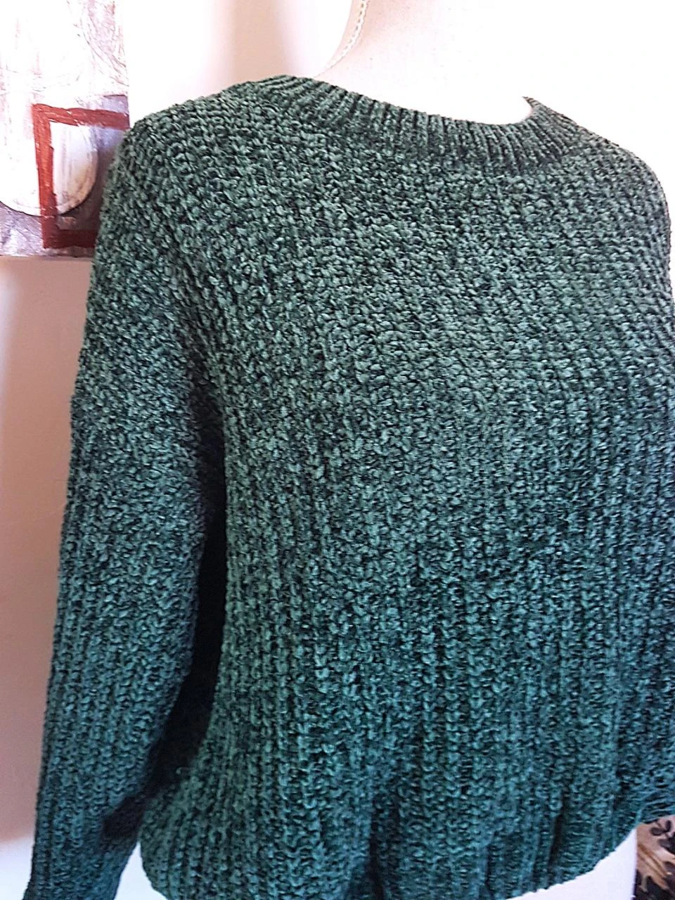 💚Korte trui van chenillegaas in smaragdgroen gemêleerd – Maat 40/42 (M/L) – photo 2